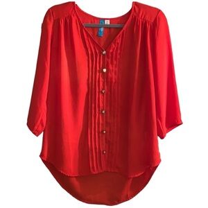 Buttons Orange Red 3/4 Sleeve Blouse Sz S 🧡